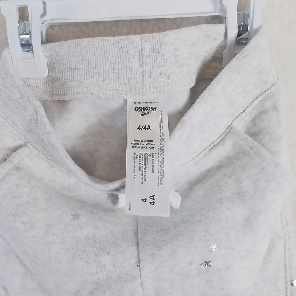 Oshkosh Fleece Lined Jogger Girls‎ Size 4 in Heather Grey w/ Silver Stars